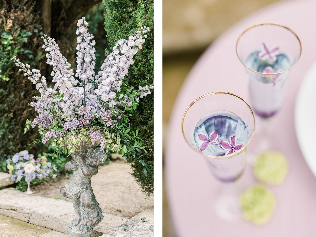 Spring wedding inspiration on the French Riviera with lilac wedding dress