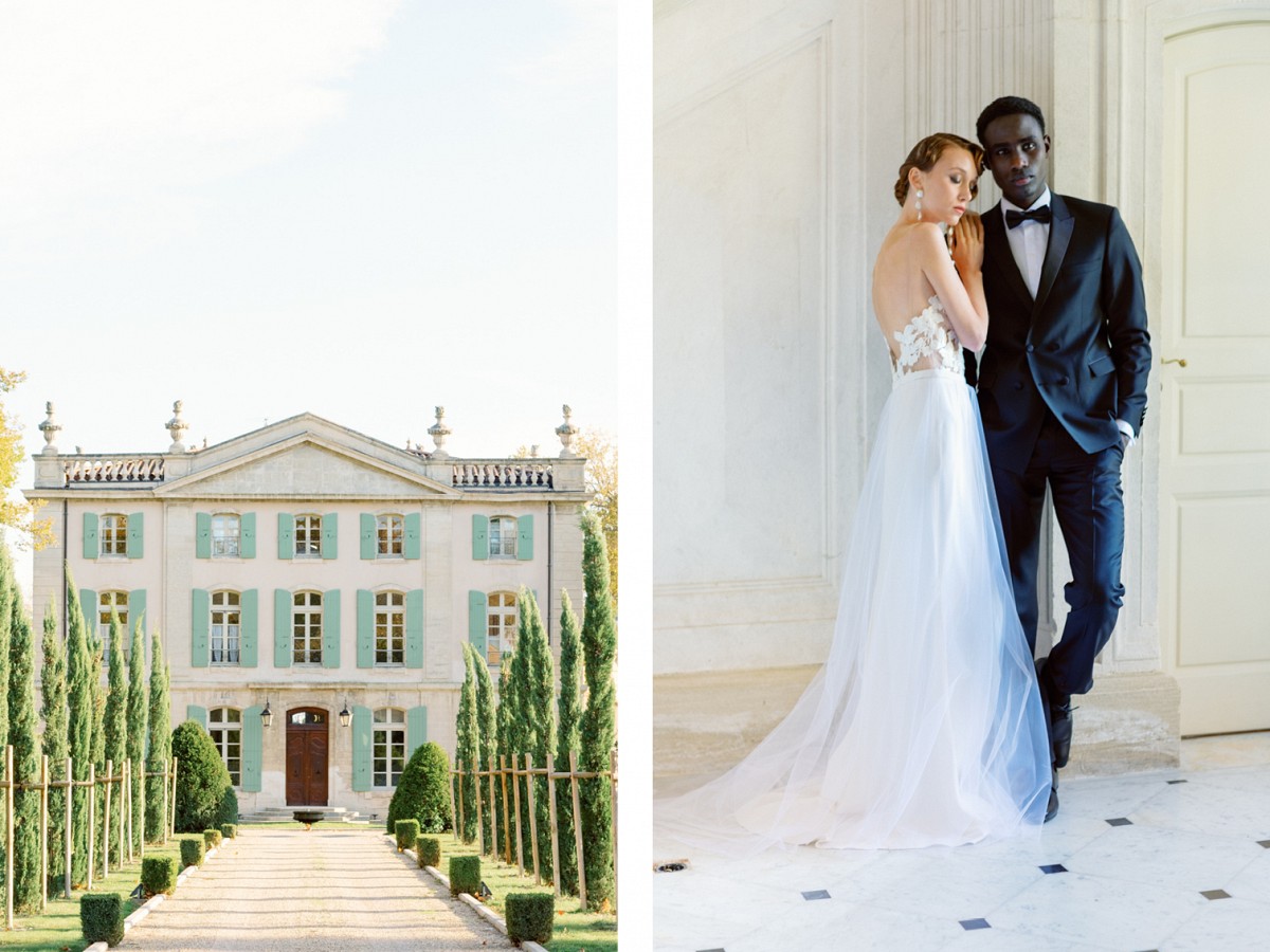 Ethereal wedding inspiration with white flowers at Château de Tourreau