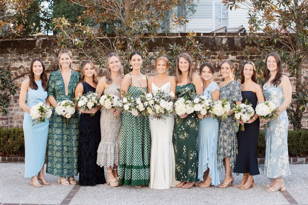 green floral bridesmaid dresses