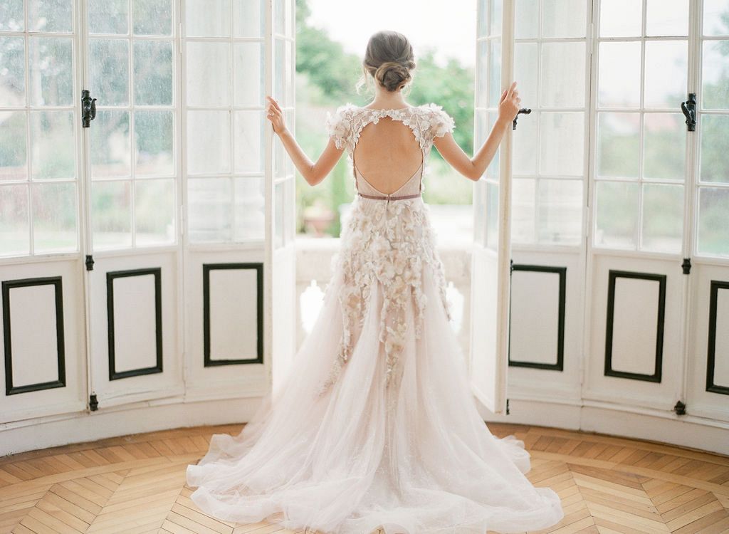 A Floral Applique Gown in a French Chateau Wedding - Veronique Chesnel